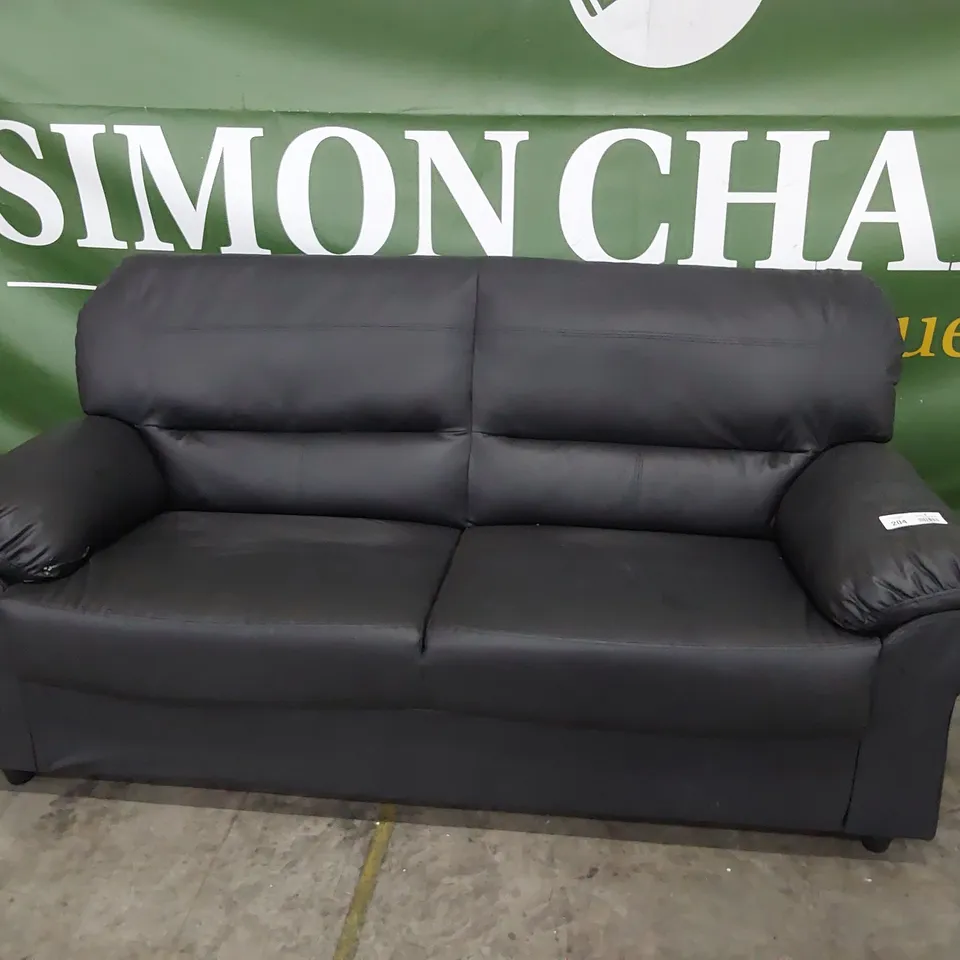 DESIGNER THREE SEATER SOFA BLACK FAUX LEATHER 