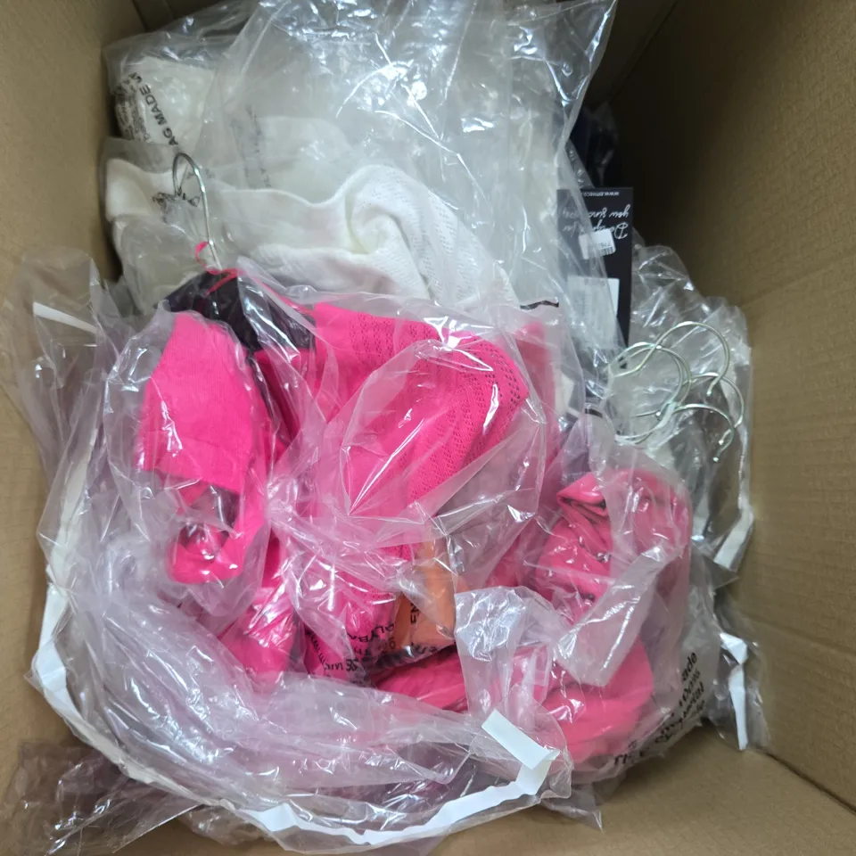 LARGE BOX OF ASSORTED CLOTHING ITEMS IN VARIOUS COLORS, SIZES AND STYLES - COLLECTION ONLY 