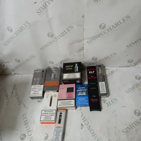 BOX OF APPROXIMATELY 10 ECIG PRODUCTS TO INCLUDE ASPIRE, INNOKI, VAPORESSO 