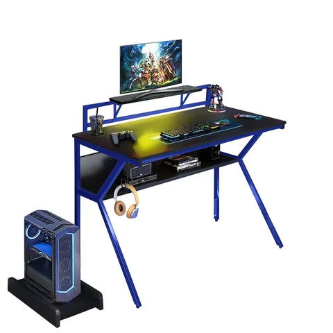 BOXED NEO ERGONOMIC 2 TIER GAMING COMPUTER OFFICE DESK - BLUE (1 BOX)