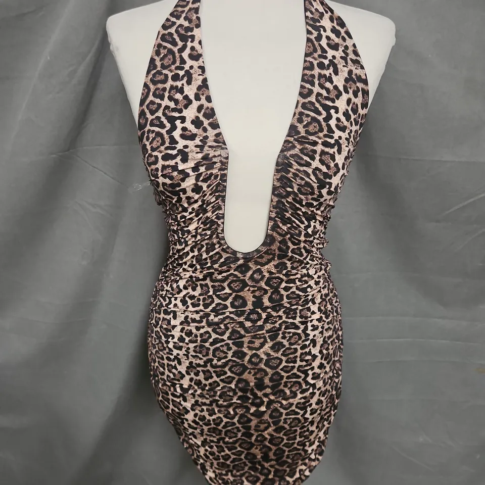 OH POLLY HALTER MINI DRESS IN LEOPARD SIZE M