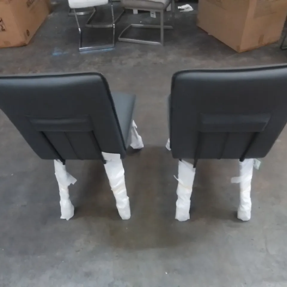 BOXED SET OF 2 ALDEN DINING CHAIRS IN FAUX GREY LEATHER WITH METAL LEGS LEGS 
