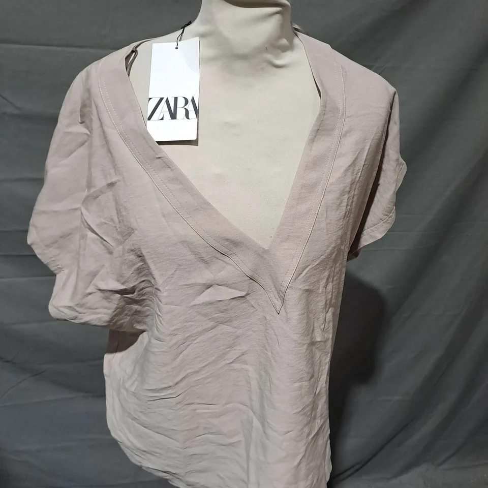 ZARA BEIGE LOW NECK BLOUSE - EUR LARGE