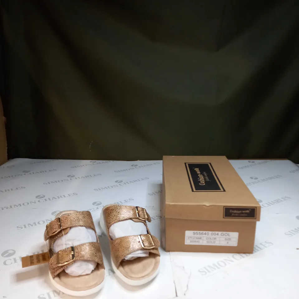 CUSHION WALK STRAPPED SANDAL IN GOLD - SIZE 4