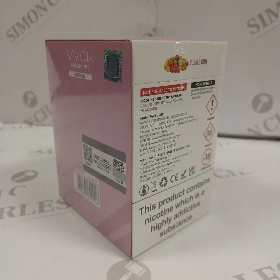 SEALED SMOK VVOW 10-PACK OF DISPOSABLE VAPES - BUBBLE GUM