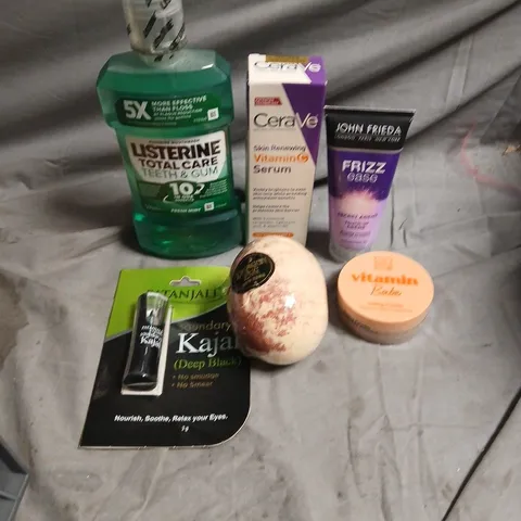 APPROXIMATEY 20 ASSORTED HEALTH AND BEAUTY PRODUCTS TO INCLUDE - LISTERINE TOTAL CARE MOUTHWASH - JOHN FRIEDA FRIZZ EASE CREME AND DRAGON EGG BATH BOMB