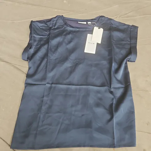VILA VIELLETTE S/S SATIN TOP IN NAVY - 36
