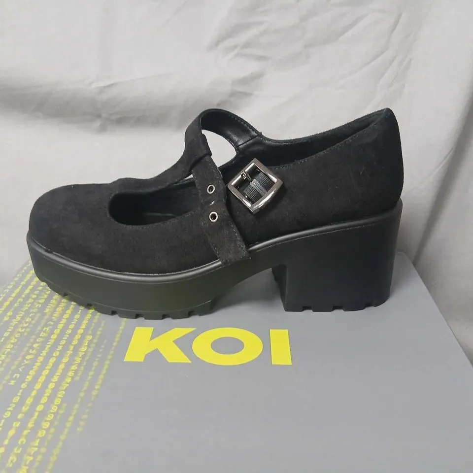 BOXED PAIR OF KOI SAI BLACK MARY JANES SUEDE EDITION IN BLACK SIZE UK 7