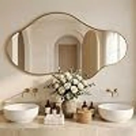 BOXED ASYMMETRIC WALL MIRROR 50×90 IN GOLD 