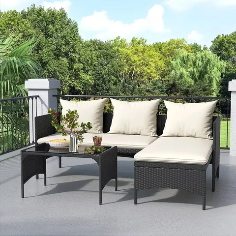BOXED CONCHITA POLYETHYLENE WICKER 3 - PERSON SEATING GROUP WITH CUSHIONS