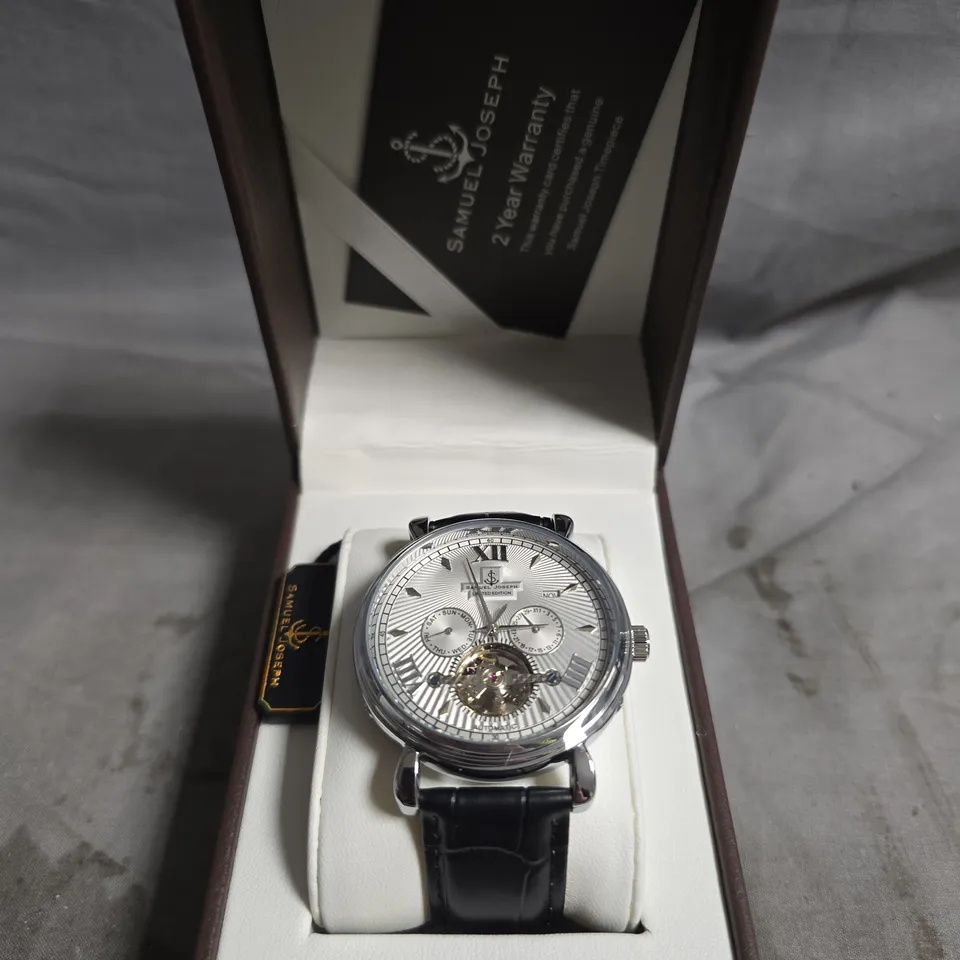BOXED SAMUEL JOESPH AUTOMATIC LIMITED EDITION SILVER WATCH