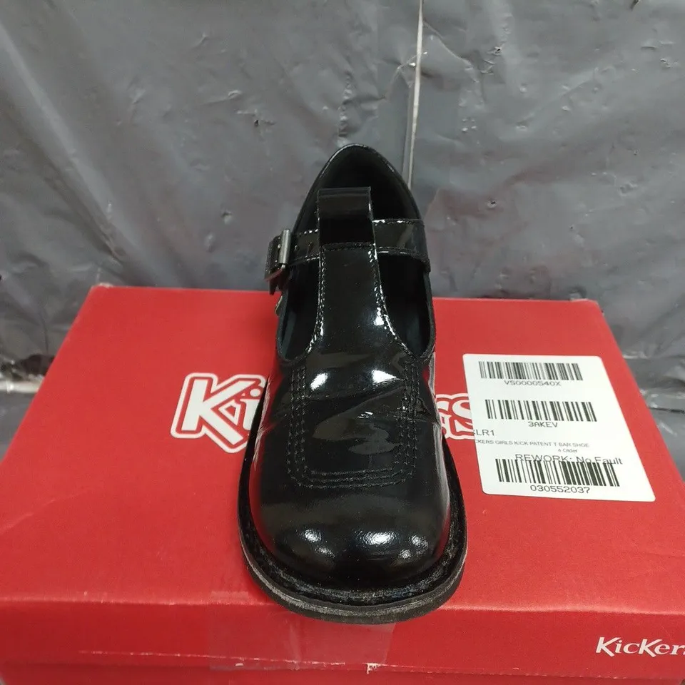 KICKERS GIRLS' KICK PATENT T-BAR SCHOOL SHOES - BLACK - KIDS - SIZE 37
