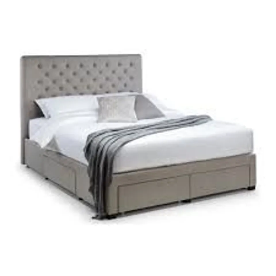 BOXED JULIAN BOWEN WILTON 4 DRAWER 180cm SUPERKING BED - GREY LINEN (3 BOXES)