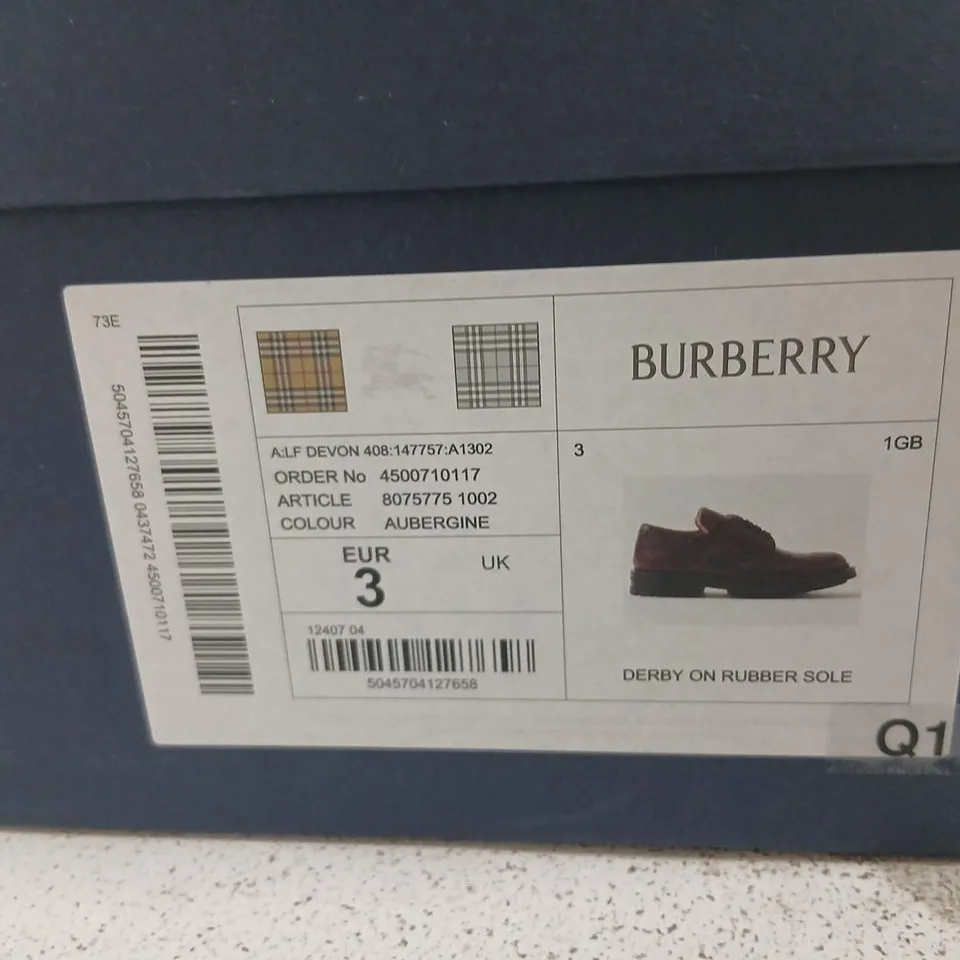 BURBERRY TRICKER'S DERBY SHOES – BROWN LEATHER, BROGUE DETAILING, RUBBER SOLE (UK SIZE 3)