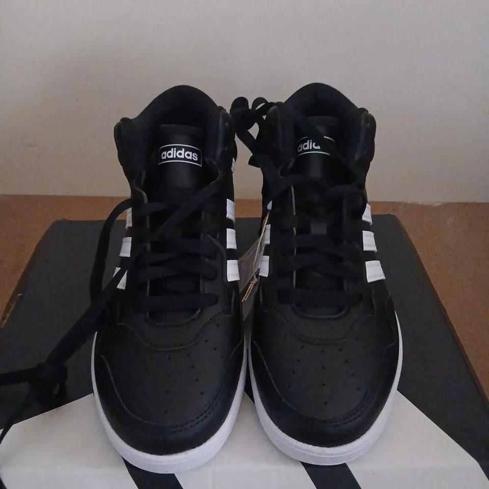 ADIDAS HOOPS 4.0 MID J BLACK/WHITE HIGH-TOP SNEAKERS – UK 3.5 (US 4)