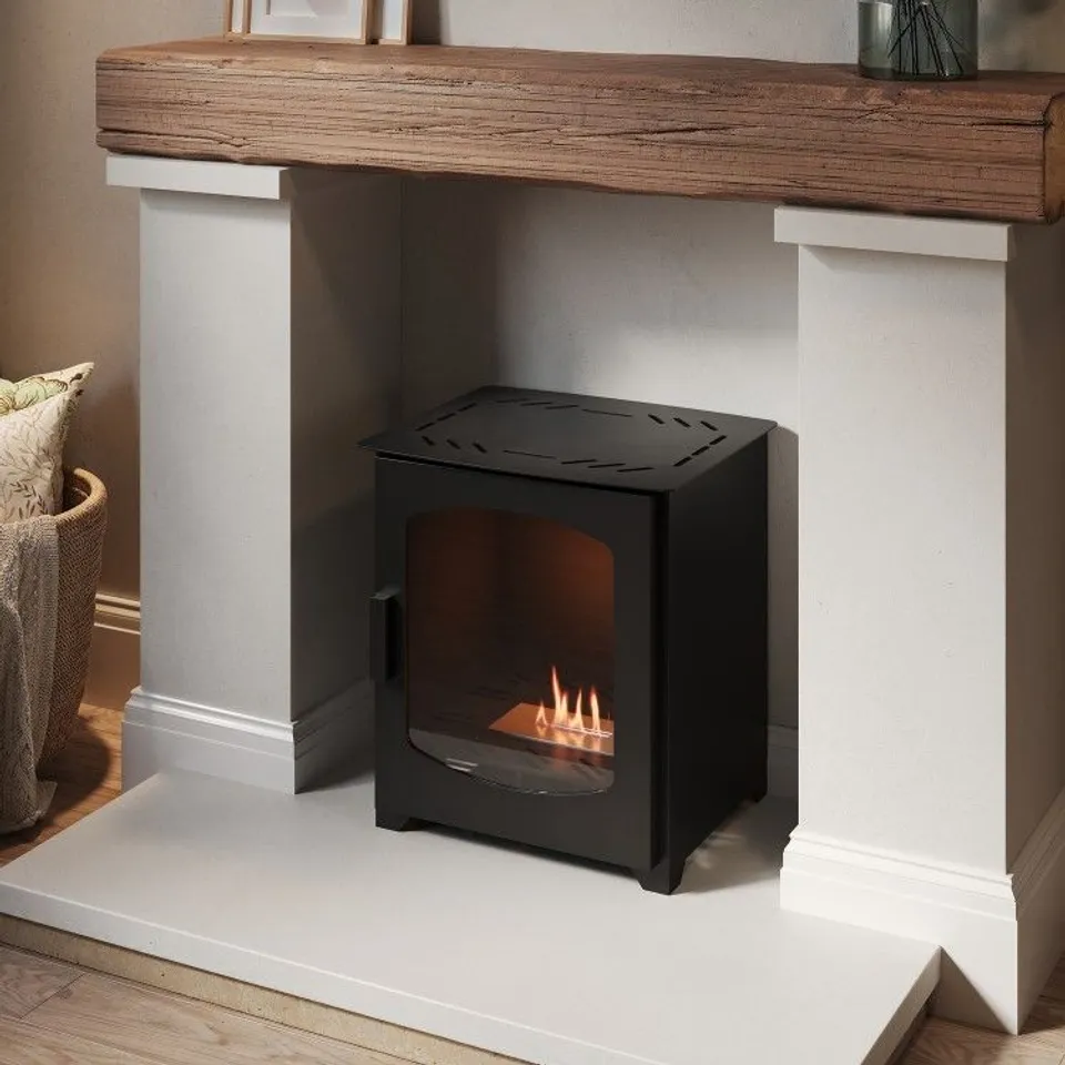 BOXED BIOETHANOL WOOD BURNING-STYLE FLUELESS STOVE - AMBERGLO