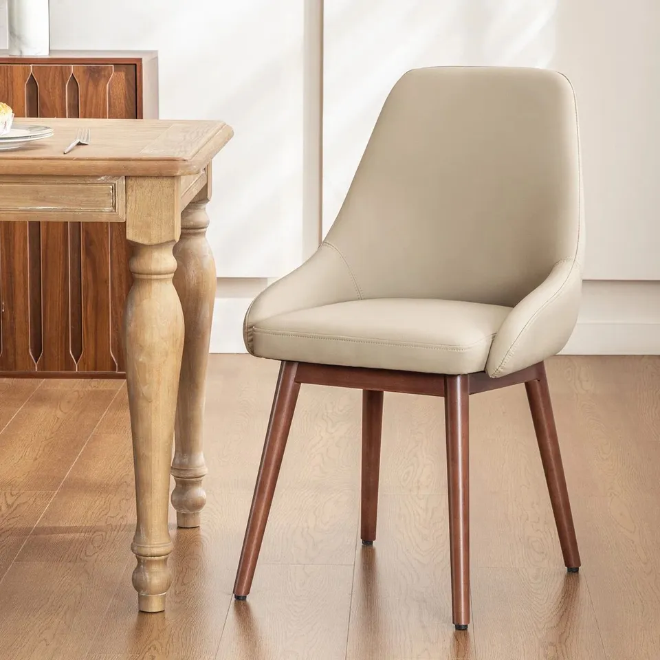 BOXED PADDED DINING CHAIR WITH WOODEN LEGS COMFORTABLE UPHOLSTERED SIDE CHAIR - KHAKI