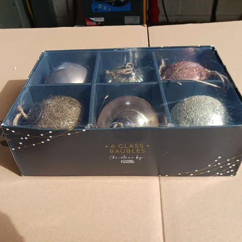 4 BOXES OF 6 GLASS CHRISTMAS BAUBLES BY GEORGE HOME