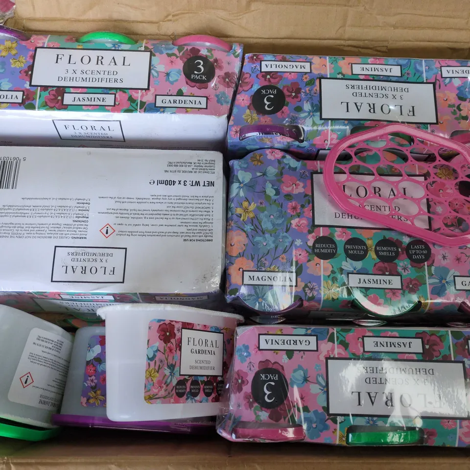 BOX OF ASSORTED FLORAL SCENTED DEHUMIDIFIERS 