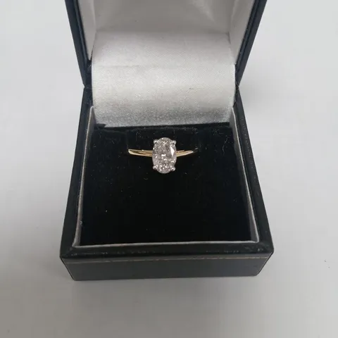 9CT GOLD SOLITAIRE RING SET WITH A LAB GROWN OVAL CUT DIAMOND WEIGHING +1.01CT