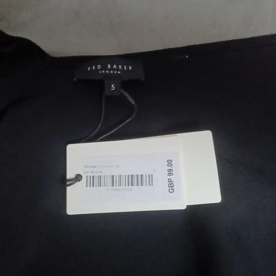 TED BAKER LONDON BLACK V-NECK SHORT-SLEEVE TOP, UK SIZE 5