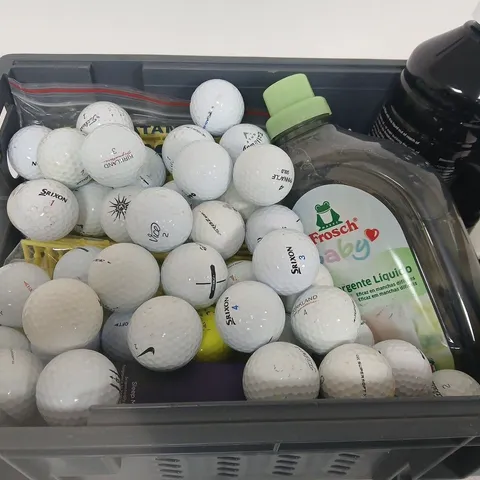 APPROXIMATELY 15 ASSORTED HOUSEHOLD PRODUCTS TO INCLUDE GOLF BALLS , WASHING DETERGANT AND LAMP OIL