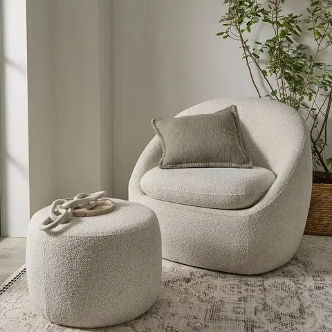 BOXED MICHELLE KEEGAN SIERRA FABRIC SNUG CHAIR WITH FOOTSTOOL - NATURAL (1 BOX)