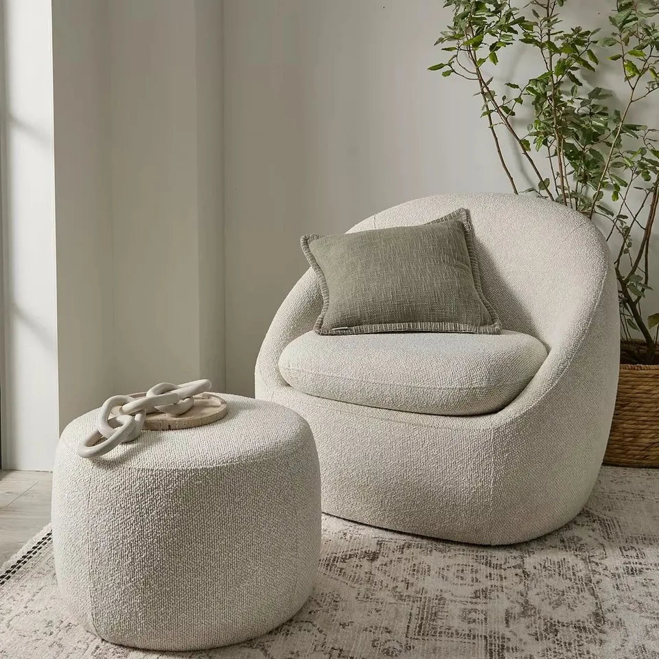 BOXED MICHELLE KEEGAN SIERRA FABRIC SNUG CHAIR WITH FOOTSTOOL - NATURAL (1 BOX)