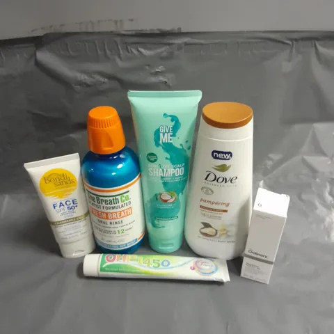 APPROXIMATELY 20 ASSORTED HEALTH & BEAUTY PRODUCTS TO INCLUDE DOVE PAMPERING BODY WASH, GIVE ME SENSITIVE SHAMPOO AND SANDERSON TOOTHPASTE