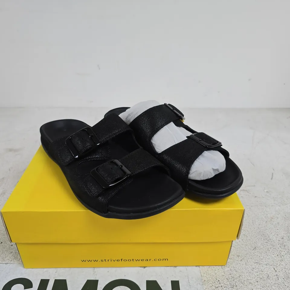 STRIVE LARGO BLACK SANDALS SIZE 6 BOXED