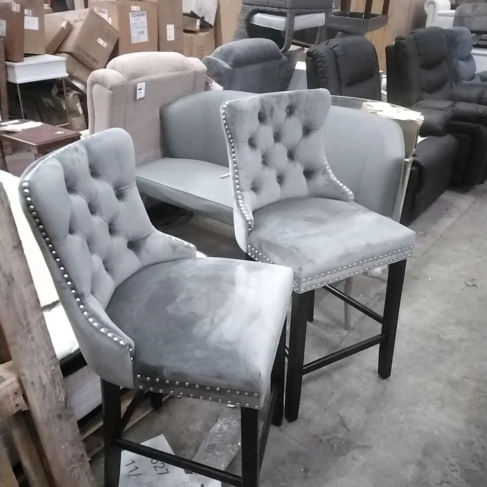 LUX VELVET UPHOLSTERED BAR STOOLS - GREY (SET OF 2)