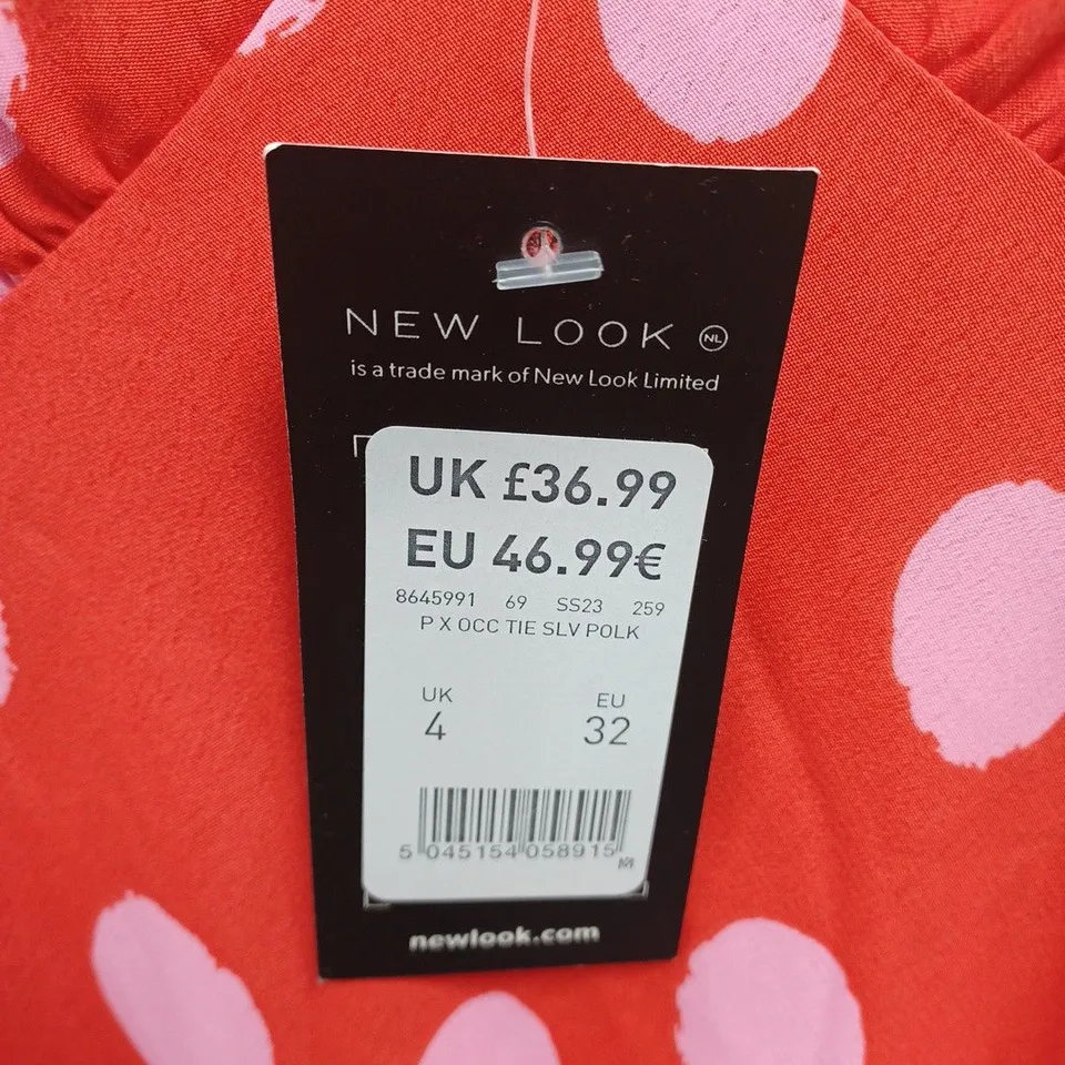 NEW LOOK PETITE RED POLKA DOT DRESS - UK 4