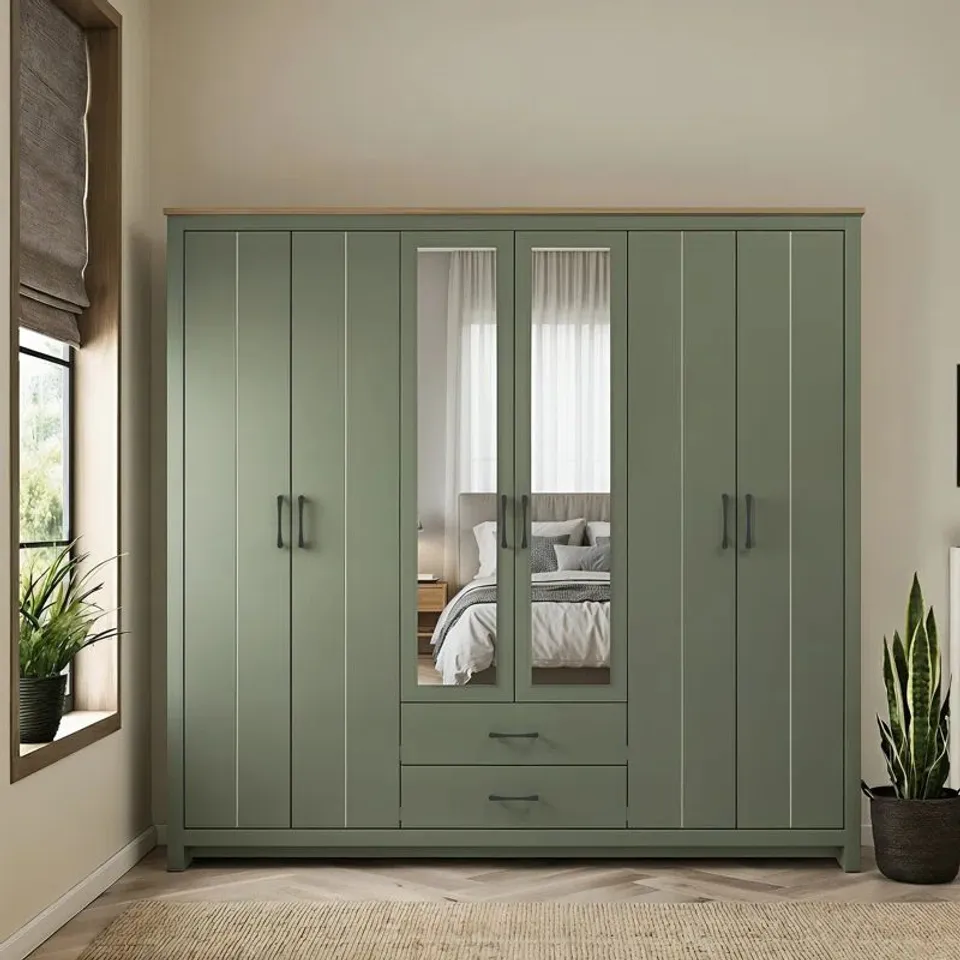 BOXED LIMESTONE 6 DOOR 2 DRAWER WARDROBE WITH MIRROR (2 BOXES)