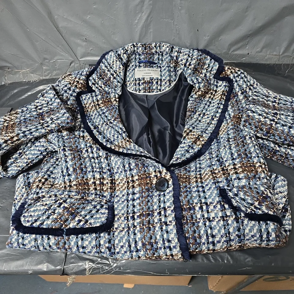HELENE BERMAN SIZE 12 BLUE CROSSHATCH BLAZER 