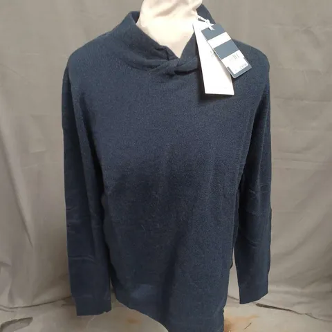 CREW CLOTIHNG COMPANY EXTRA FINE MERINO CASHMERE TAYLOR TWIST NECK JUMR IN NAVY SIZE 16