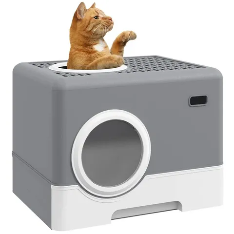 Boxed pp enclosed cat litter box with scoop (1 box)
