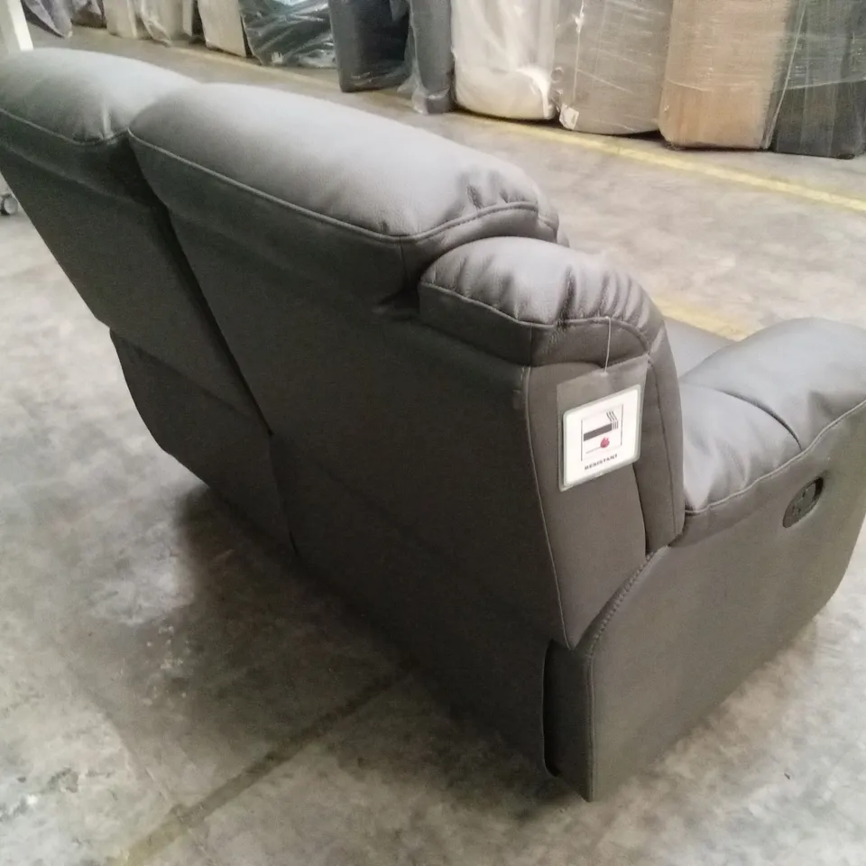 ROTHBURY LUXURY FAUX LEATHER HIGH BACK 2 SEATER MANUAL RECLINER SOFA - CHARCOAL 