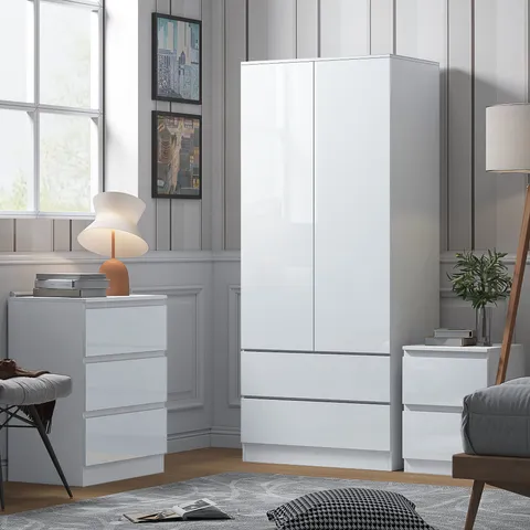 BOXED STORA 2 DOOR 2 DRAWER COMBINATION WARDROBE – WHITE (2 BOXES)