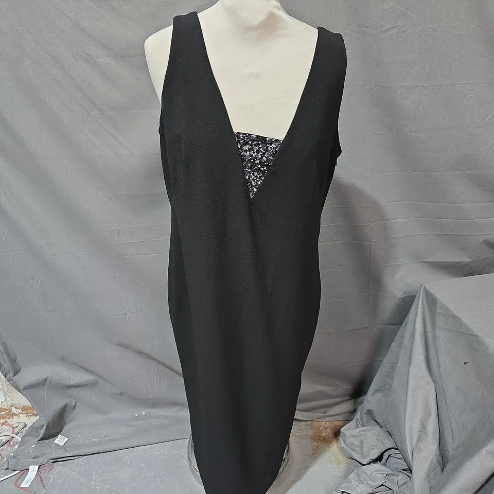 MONSOON BLACK SLEEVELESS EVENING DRESS WITH SEQUIN PANEL – WOMEN'S - UK 14