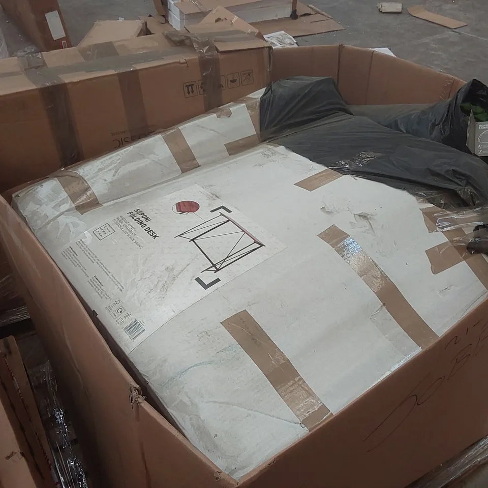 PALLET CONTAINING A LARGE QUANTITY OF ASSORTED ITEMS INCLUDING: FOLDING DESK, TENT ECT
