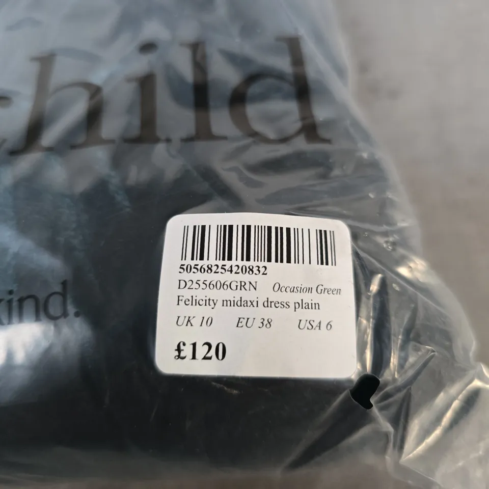 NOBODY'S CHILD FELICITY MIDAXI DRESS – PLAIN, OCCASION GREEN, UK 10