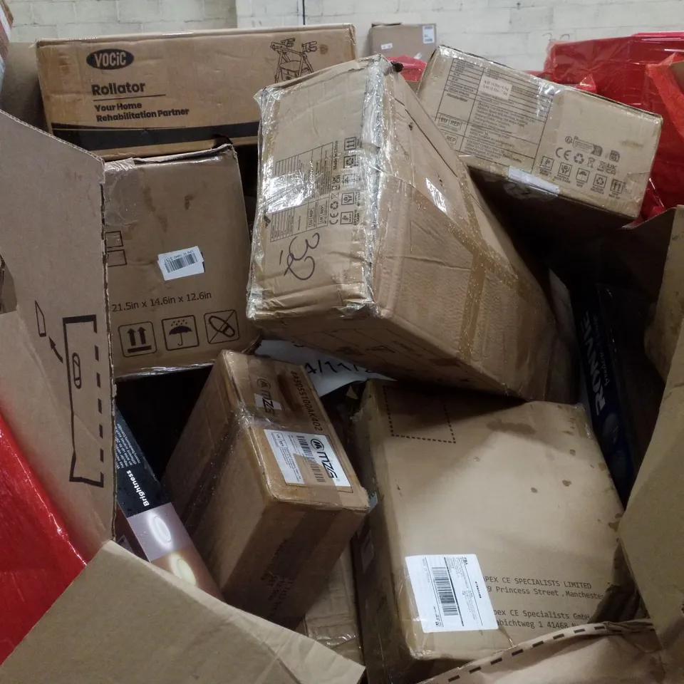 PALLET CONTAINING ASSORTED PRODUCTS INCLUDING VIBRATION PLATE, ROLLATOR, ELLIPTICAL PEDAL EXERCISER, RETRACTABLE SAFETY GATE, BEACH TENT & GOVEE CEILING LIGHT PRO