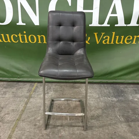 DESIGNER GREY LEATHER BAR CHAIR WITH CHROME LEGS