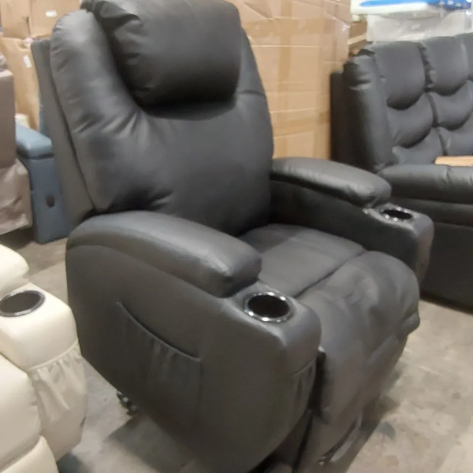 QUALITY DESIGNER ELECTRIC RECLINER FAUX LEATHER ARMCHAIR - BLACK