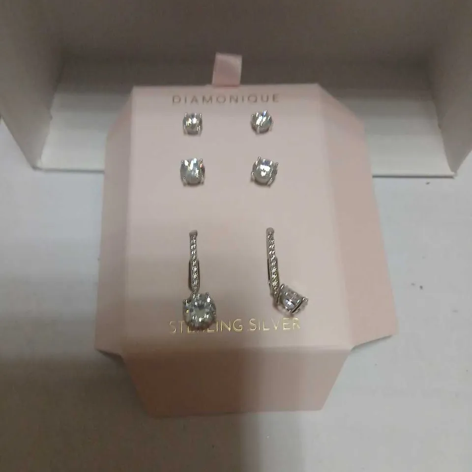 DIAMONIQUE 12.5CT TW EARRING SET  STERLING SILVER 
