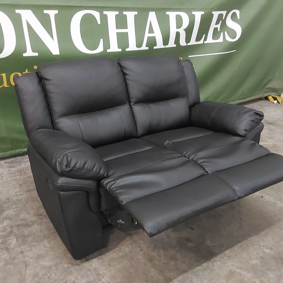 DESIGNER 2 SEATER FAUX LEATHER MANUAL RECLINER SOFA - BLACK
