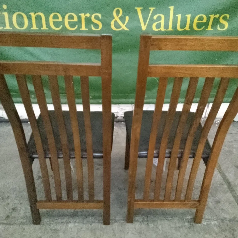 SET OF 2 NEW JAVA DARK WOOD DINING CHAIRS (BLACK LEATHER SEAT PAD)