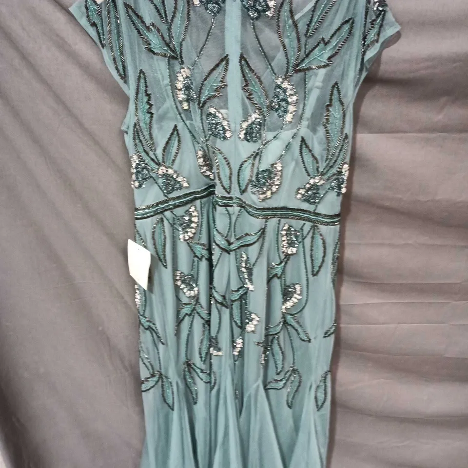 PHASE EIGHT TEAL EMBELLISHED EVENING DRESS, UK 14