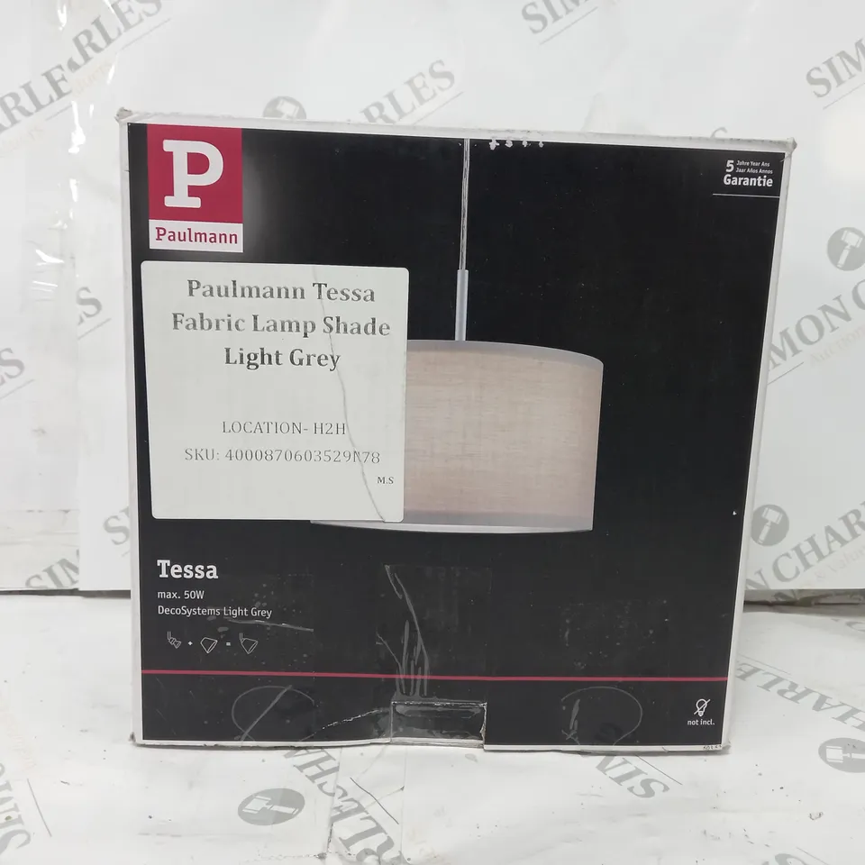 BOXED PAULMANN TESSA FABRIC LAMP SHADE IN LIGHT GREY 