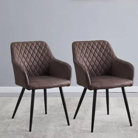BOXED SET OF 2 BROWN FAUX LEATHER DINING CHAIR DIAMOND SEAT